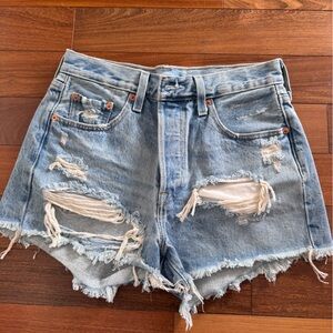 Levi's 501 Light Blue Distressed Jean Shorts